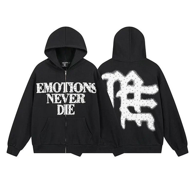 Mixed Emotion Emotions Never Die Rhin‑Stone Zip‑Up Hoodie Hover Image